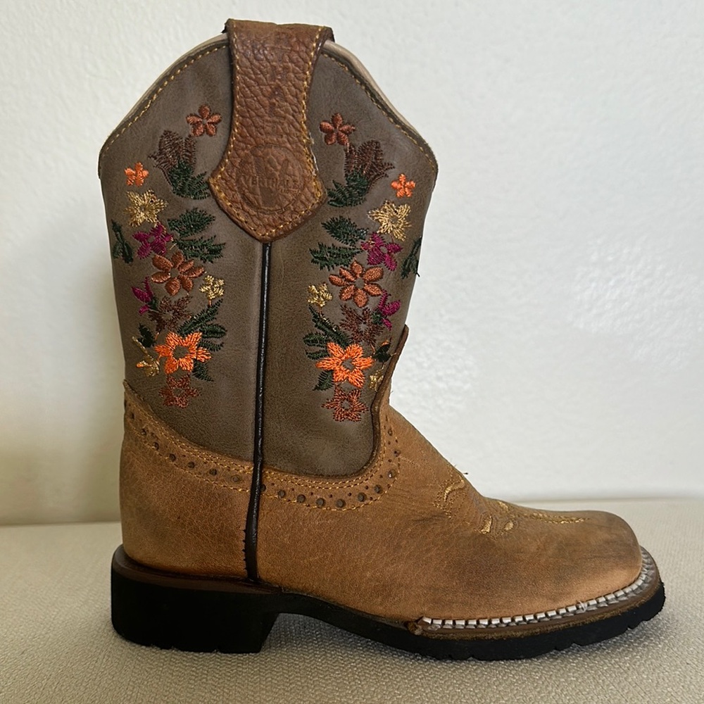 VERTHALI exotic leather western boots kids sz 10 square toe flowers